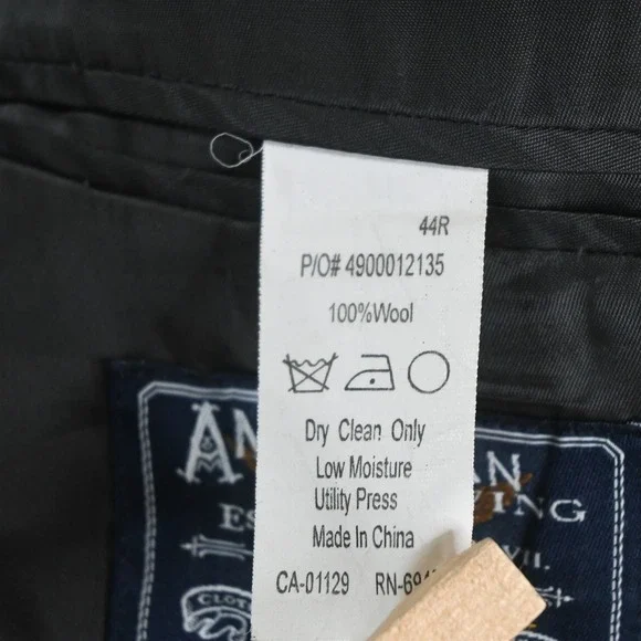 American Living 44R 34x30 Gray Striped 100% Wool Mens Jacket Pants Suit